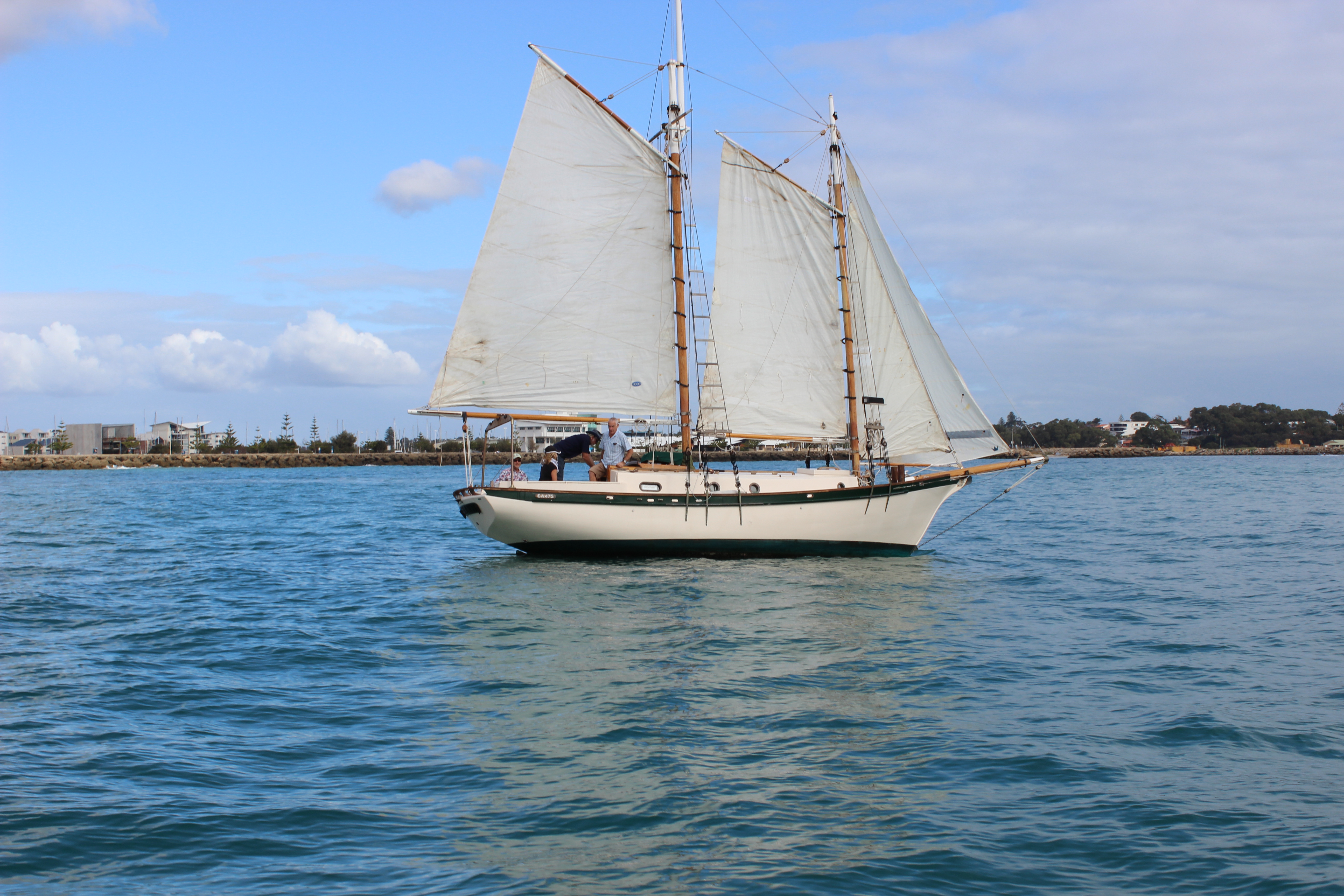 sailing gaff rigged schooner sea trial Mandurah wooden boat yacht